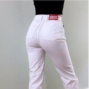 BONGO High Rise White Jeans with Red Logo Patch